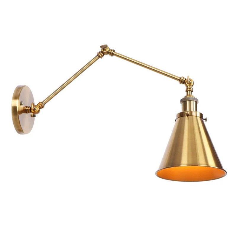 Industrial Wall Sconce Light Brass Cone Shade Wall Light With Adjustable Arm For Indoor Home Bar Warehouse Hallway