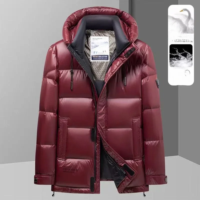 Luxury High-end Winter Down Jacket New Men Clothing Trend Warm Hooded White Duck Down Coat Black Red Jackets Windproof Outerwear