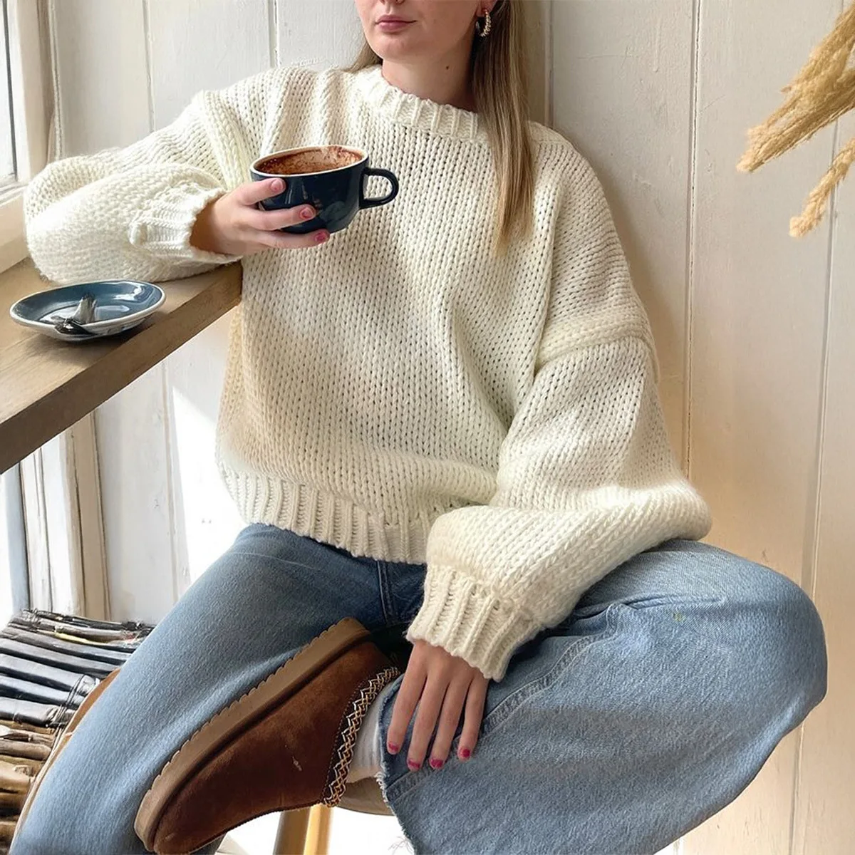 

2025 Women's Sweater Tops Sweaters Women Female Woman Clothing Basic Casual Simple Round Neck Long Sleeve Inner Lining Sweater