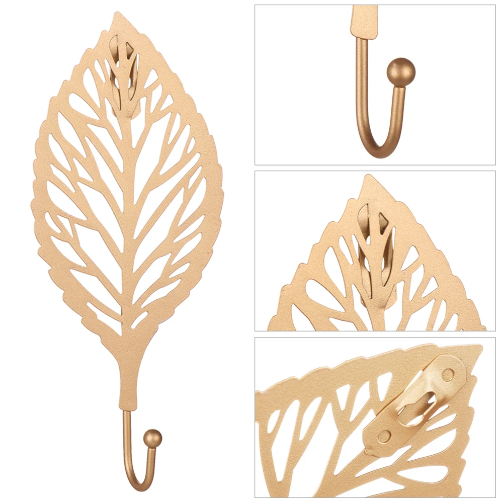 Nordic Style Wrought Iron Hook Leaf Shape Hanging Storage Rack Wall Hanger Home Decoration Bathroom Organization Green/Golden