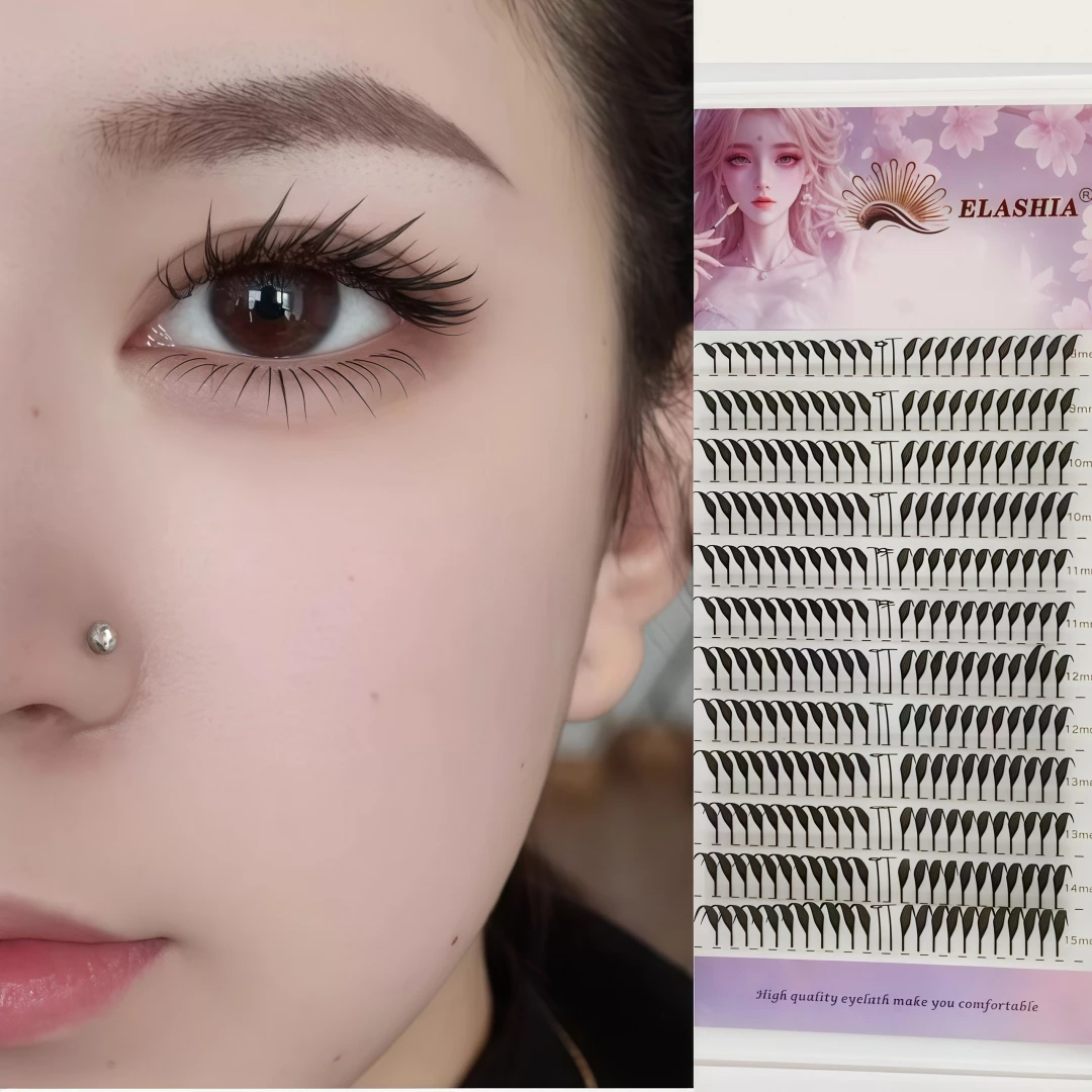 12 Rows of Slanted Lifted Pointed-Tip Manga Fox-Style Grafting Lashes, Ultra-Natural No-Makeup Look Grafted False Eyelashes, Non