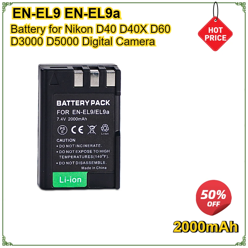 

2000mAh EN-EL9 EN-EL9a ENEL9 ENEL9a EN EL9 Battery for Nikon D40 D40X D60 D5000 D3000 Digital Camera