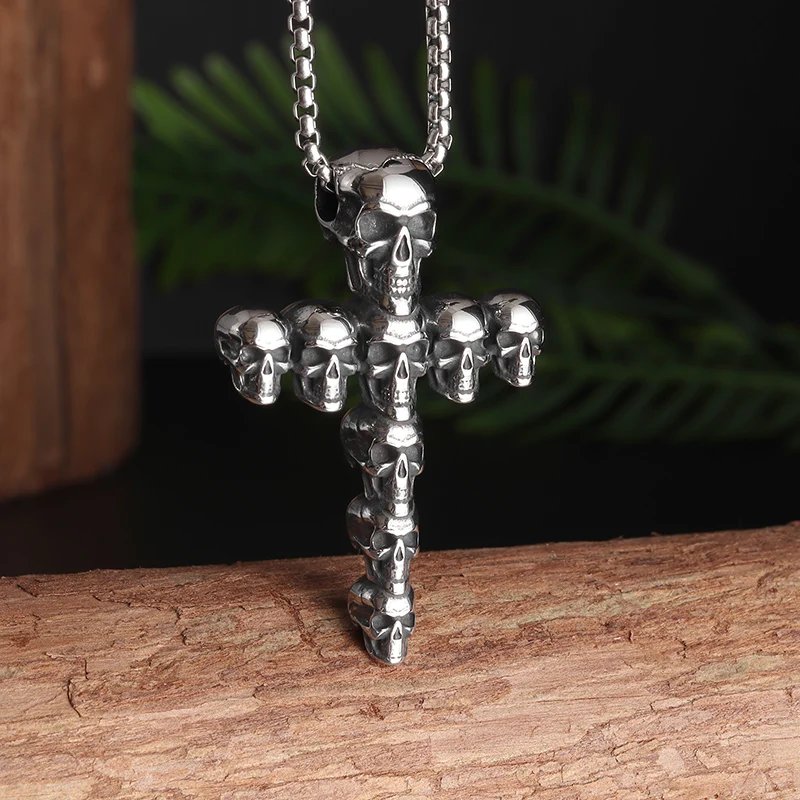 Christian Jesus Cross Full Skull Pendant Necklace for Men and Women Personality Biker Punk Exorcist Amulet Jewelry image 3