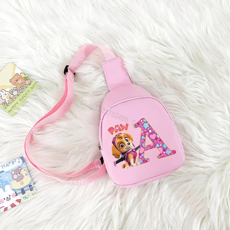 Paw P-Patrols Letter A-Z Print Crossbody Bags Little Boys Girls Portable Chest Bag with Cartoon Figure Skye Outdoor Streetwear