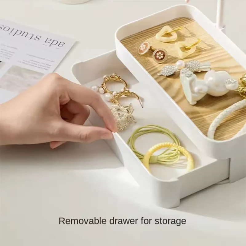 رف عرض مجوهرات محمول أنيق مع صندوق درج مع قاعدة خشبية رف تخزين مفتاح التصوير الدعائم صندوق تخزين مكتبي