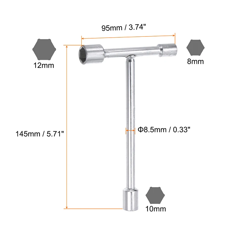 Uxcell T Handle Bicycle 3 Way Wrench 8mm 9mm 10mm 12mm 14mm 17mm 19mm Socket Spanner for Cycling Repair Wrenches Hand Tools