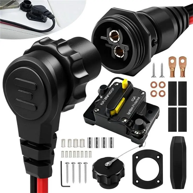 MKR-27 MKR-28 1865120 1865115 60A Marine Trolling Motor Plug Receptacle Circuit Br Breaker Kit For Boats Freshwater