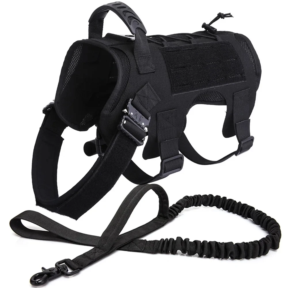 Tactical Dog Harness Pet Training Vest With Bags Military Dog Harness Leash Set Service Dog Vest Safety Lead Walking