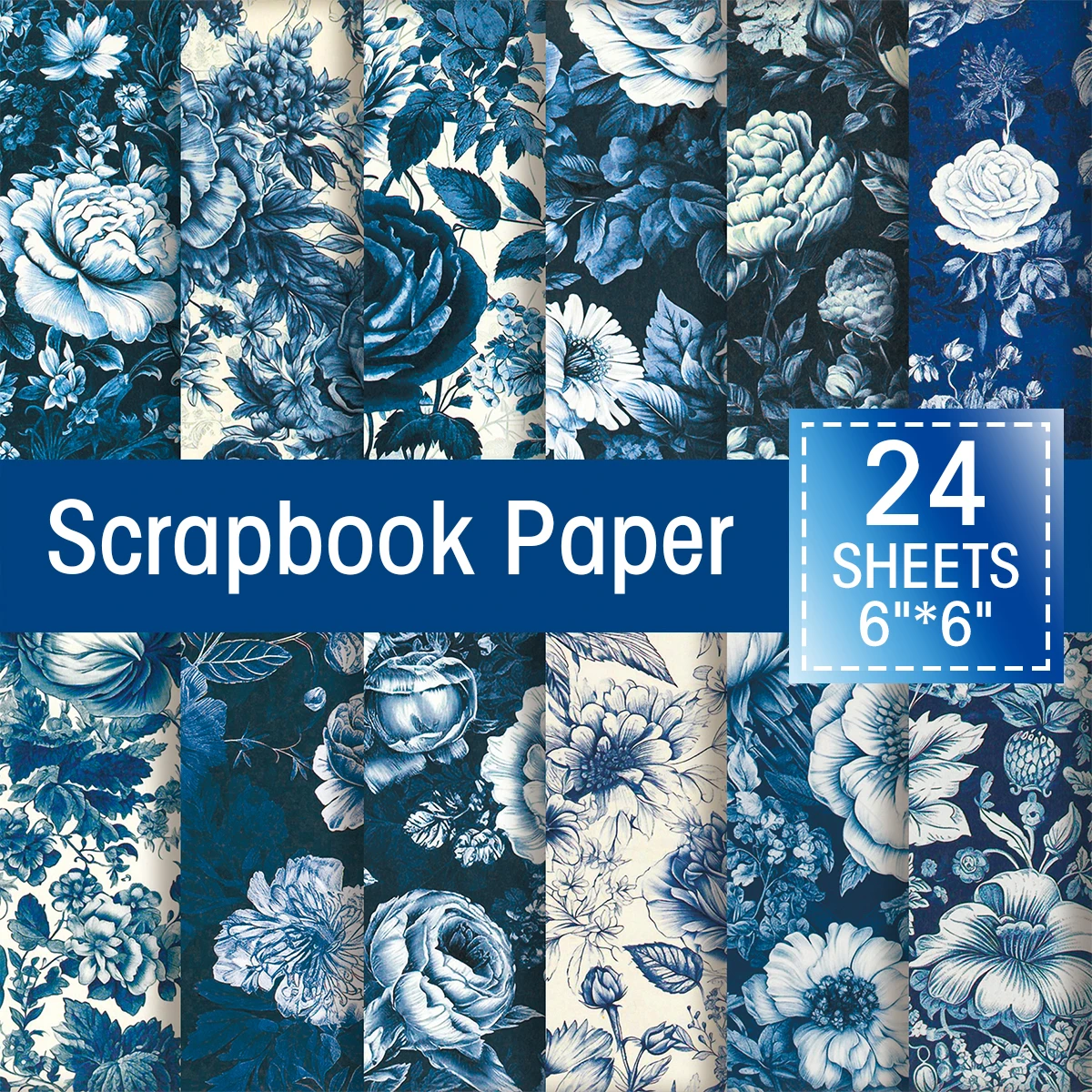 

24Pcs Blue Flowers Pattern Scrapbook Paper,DIY Handbook Craft Wrapping Gift Paper,Art Decorative Party Supplies Scrapbook Paper