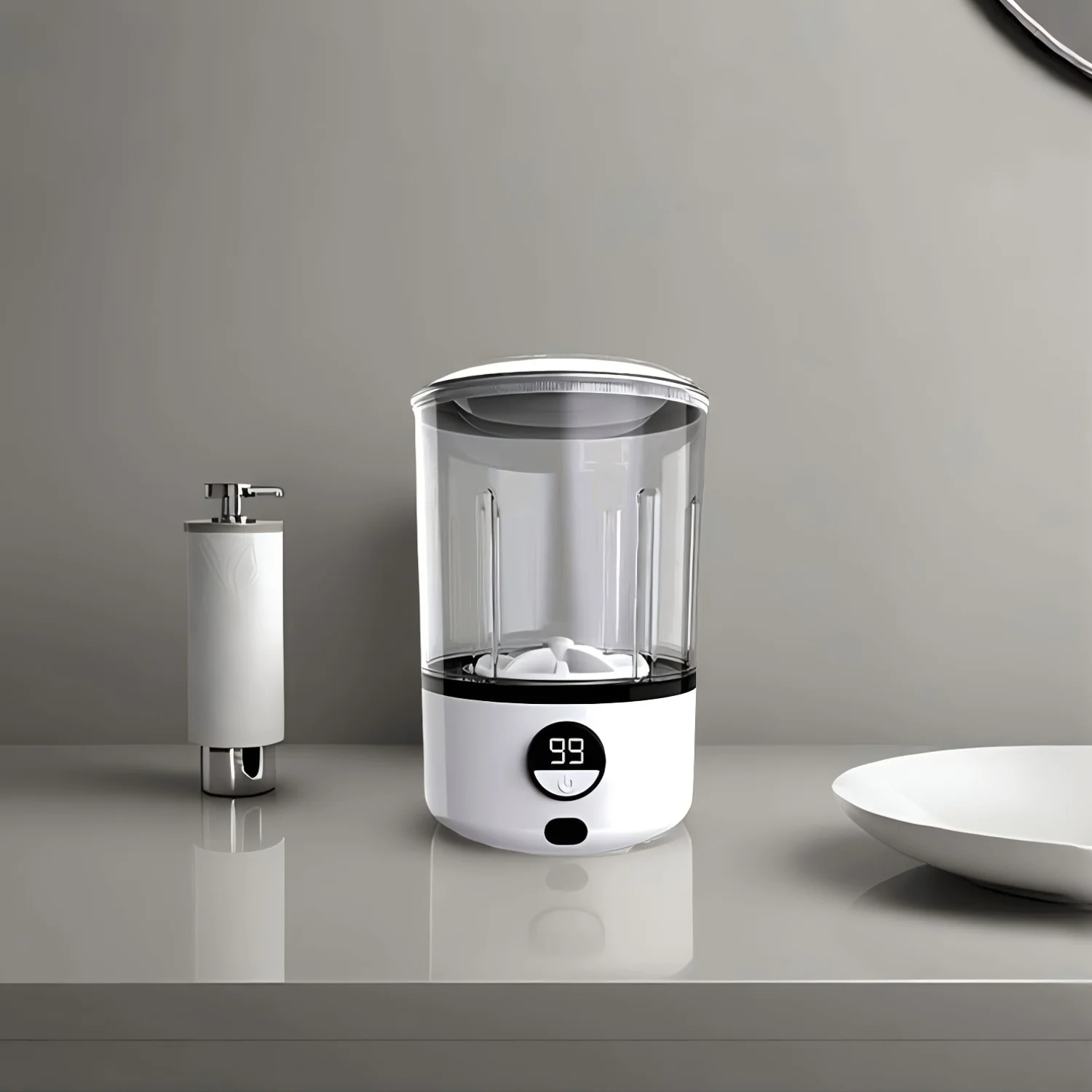 White Portable Mini 2L Fully Automatic Washing Machine 2000mAh LED Turbine Washing Cup Compact for Children Clothing Underwear