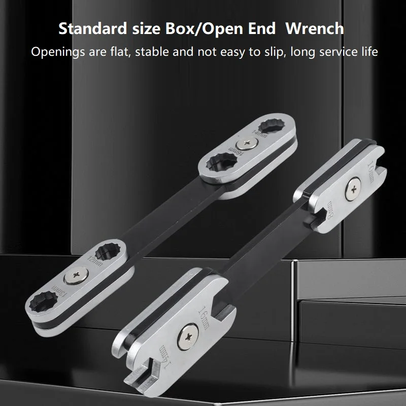 8-in-1 Adjustable Combination Wrench Set Double-Ended Box or Open End Drop-Forged Carbon Steel 19cm Auto Repair Tool