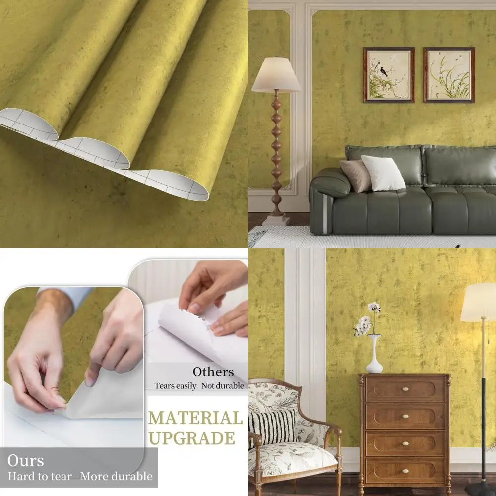ورق جدران قابل للتقشير واللصق من رقائق الذهب العتيقة - فينيل غير لامع مقاوم للماء ثلاثي الأبعاد لمظهر الخرسانة العتيقة