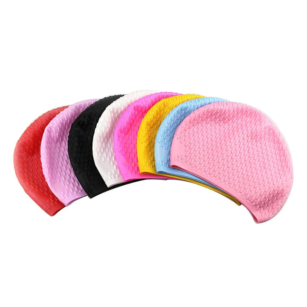 

Bathing Cap Silicone Swimming Caps for Women Hat Long Hair Braid Blue