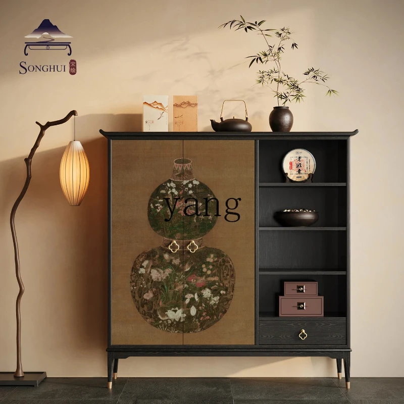 LTT new Chinese pure solid wood dining side cabinet living room integrated wall tea storage cabinet
