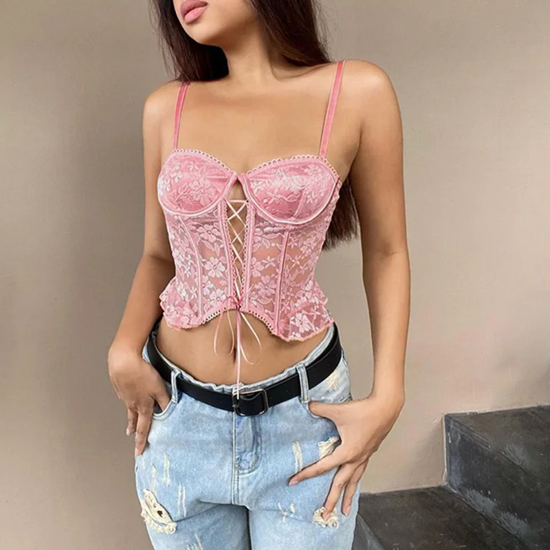 

Cute Youth-Looking Style Sexy Corset Camisole Underwear New StrapUCollar Slimming Sheer Top Women