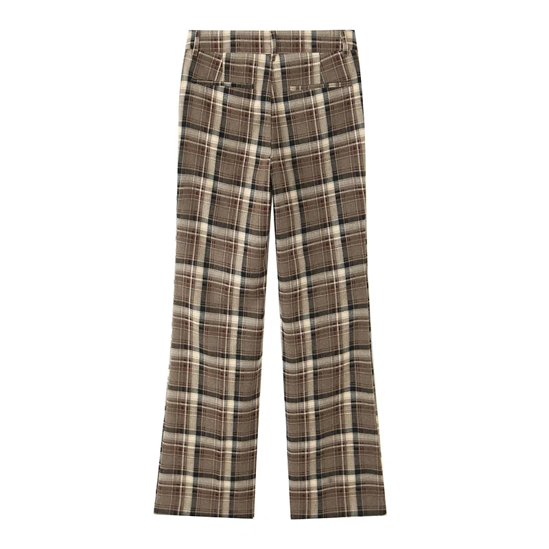 ชุดเซ็ตเสื้อเชิ้ตลายสก็อตทรงเข้ารูป 2 ชิ้น เสื้อแขนยาว กางเกงขายาวทรงตรง สำหรับผู้หญิง แฟชั่นสตรีท ฤดูใบไม้ร่วง 2025 ชุดลำลอง