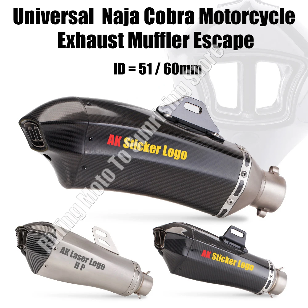 

Universal 51MM Naja Cobra Motorcycle AK SC Exhaust Muffler Escape For KawasakiH2 Ninja400 ZX10R GSXR1000 KTM390 CBR1000 ER6N R6