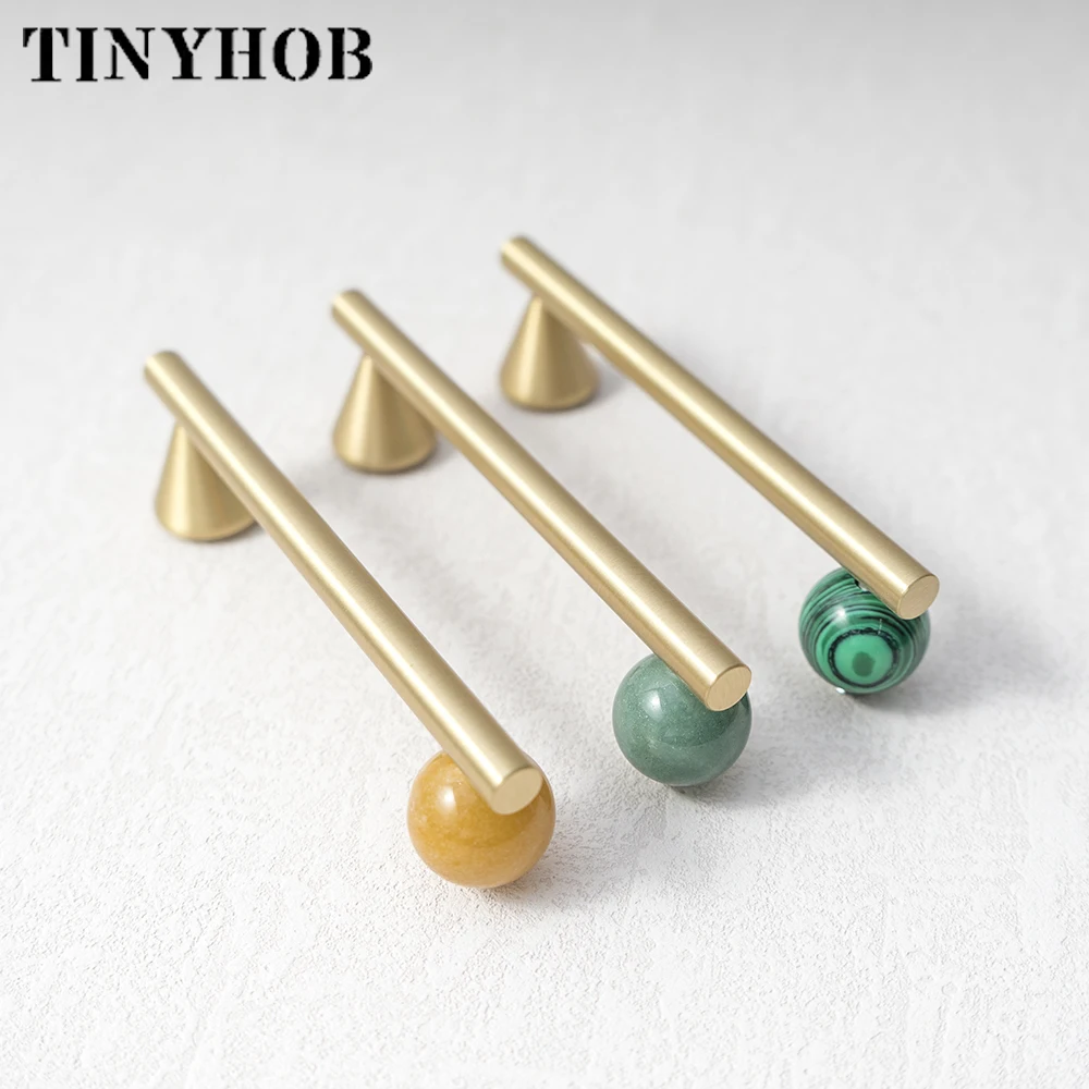 Natural Crystal + Brass Furniture Handles for Kitchen Cupboard Drawer Pulls Home Decor/ Pink Cabinet Hardware Decorative Knob