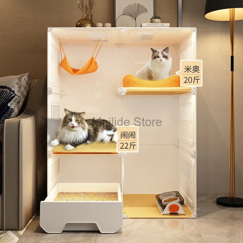 Nordic Cat Cages with Toilet Transparent Cat House Luxury Cat Villa Home Indoor Cat Cabinet Cat Litter Box Integrated Cat Cage