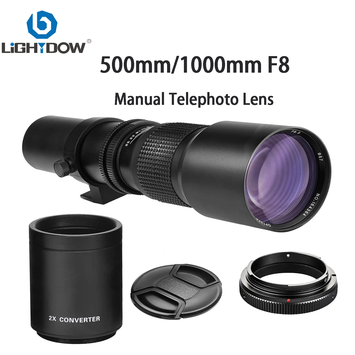 Lightdow Telephoto Lens 500mm F8.0 with 2X Converter Manual Focus Lens for Canon Eos 2000D  200D 9000D 850D 90D 250D 1300D Nikon