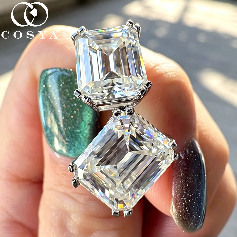 

COSYA 8cttw Real Emerald/Radiant Cut Moissanite Stud Earrings for Women 100% S925 Silver D Color Lab Diamond Party Jewelry Gift