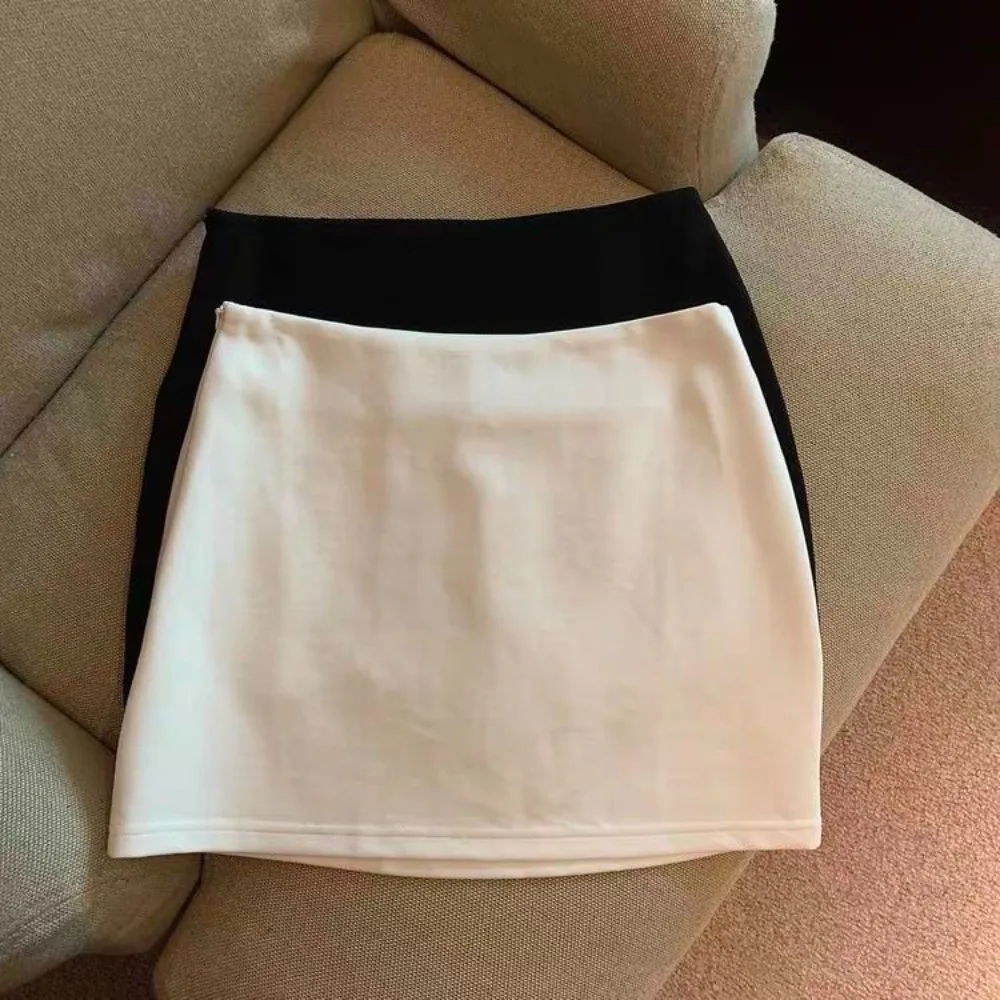 White Stretch Tight Fitting Ultra Short Hip Hugging A-line Black Skirt Faldas Mujer Moda White Mini Skirt Korean Style Jupe Suit