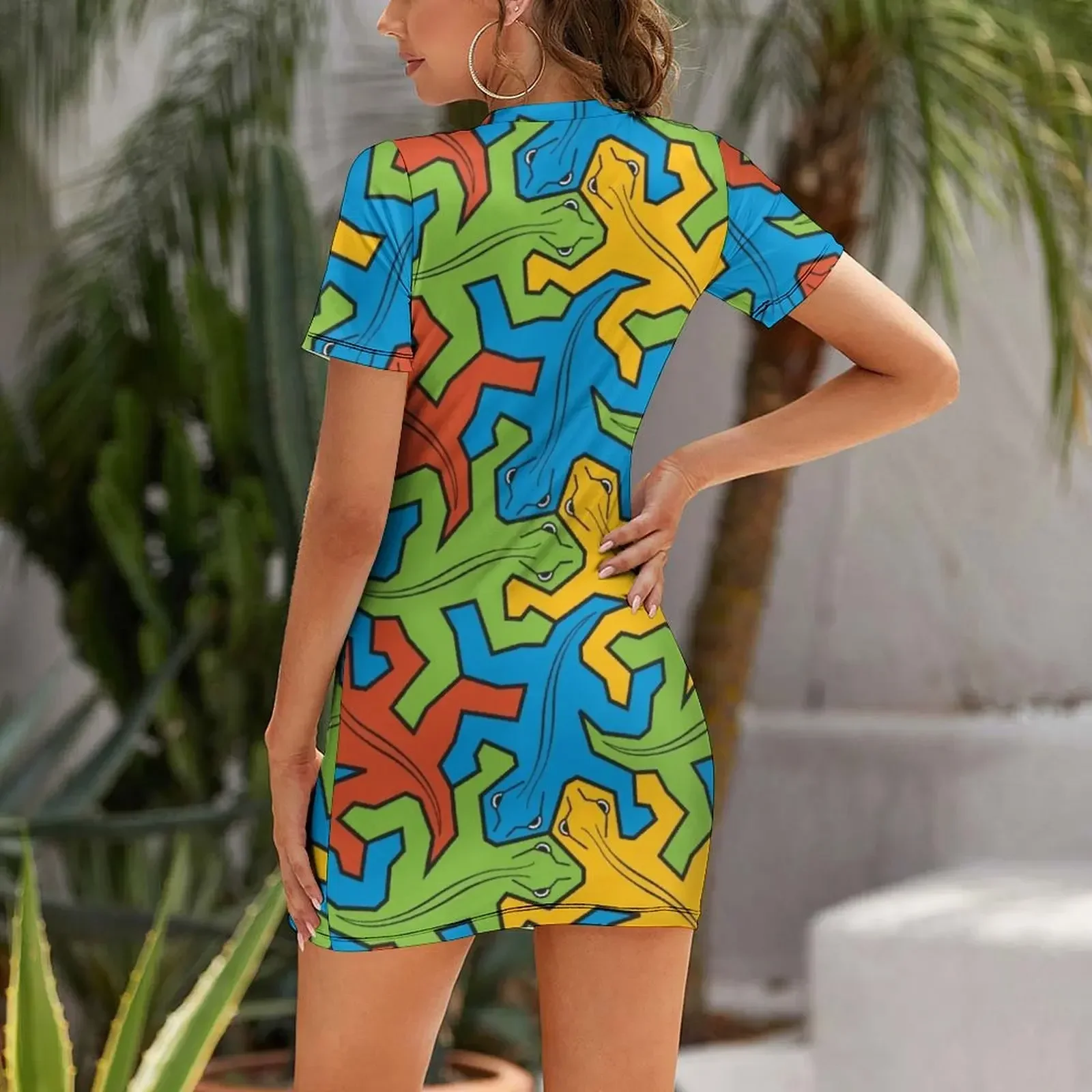 The many lizard Escher Pattern Short-Sleeved Dress cocktail dresses dresses for official occasions evening dresses women