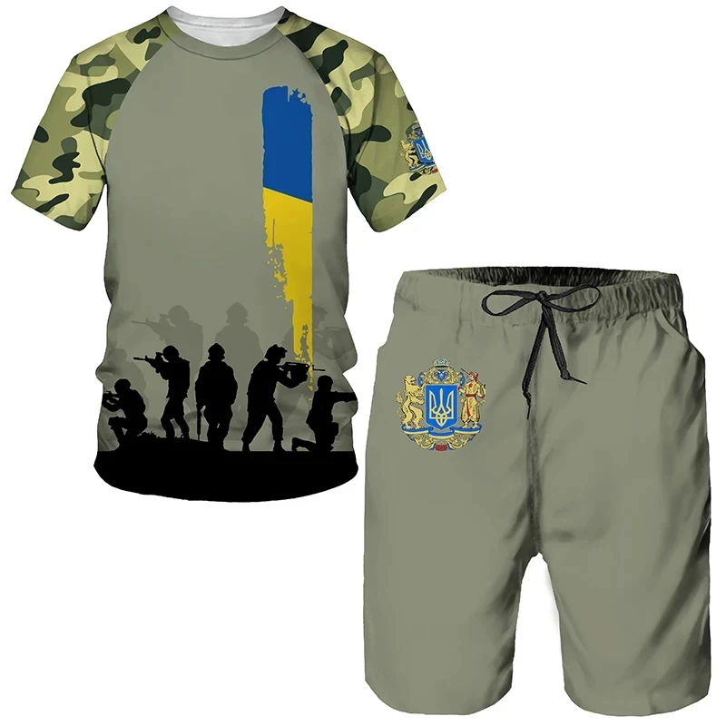 

Ukraine Special Forces 2Pcs 3D Camouflage Men Sets Men T-shirt +Shorts 2pcs Suit Men T-shirts Fashion Oversized Set Men Clothes