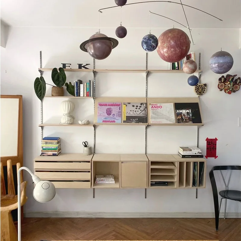 Nordic creative wall-mounted bookcase, simple wall-mounted bookshelf, adjustable shelf, living room background wall  shelf