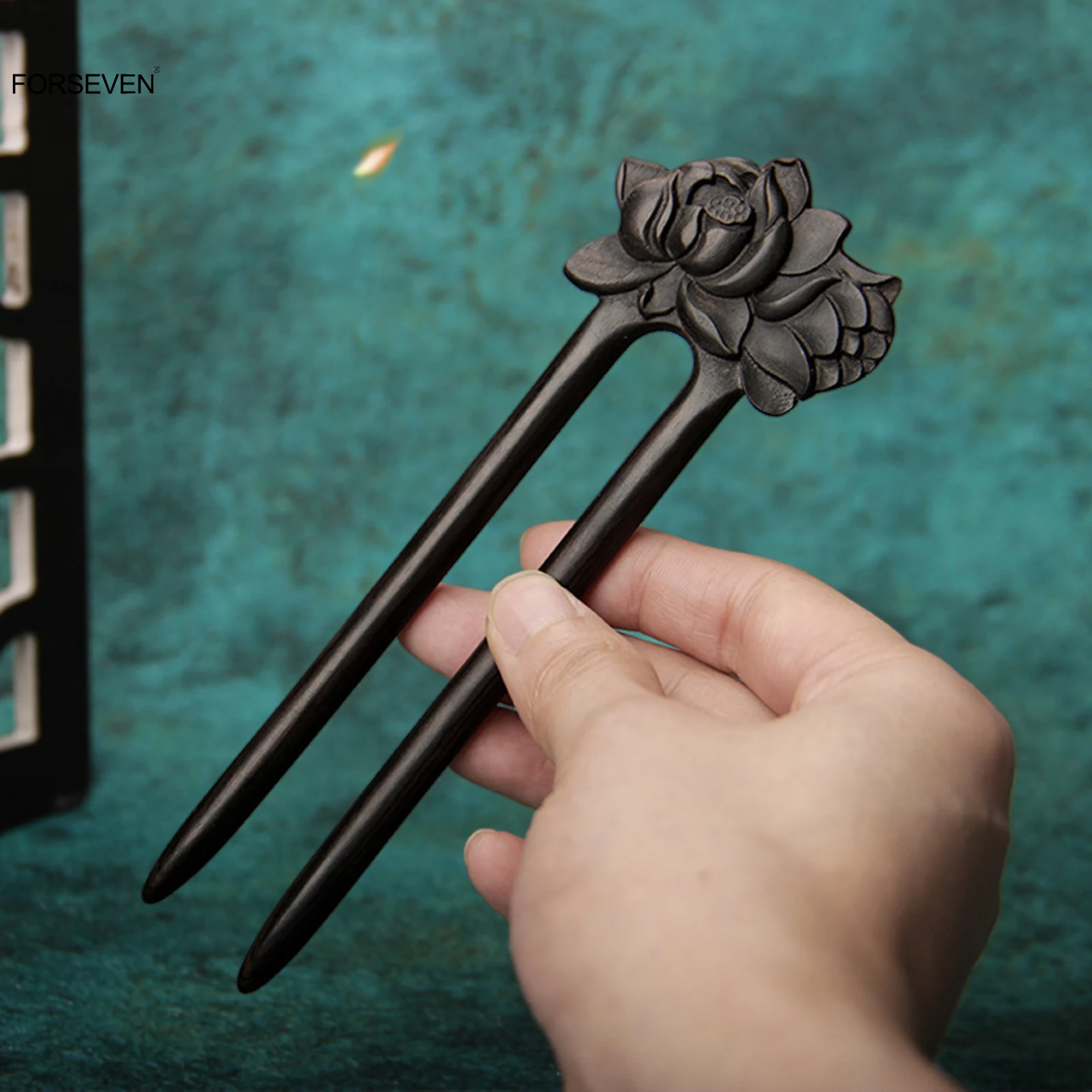 U Shaped Hair Sticks Forks Wooden Handmade Carved Flower Hairpins Side Clips Retro Chinese Headpieces for Women Hair Bun Maker