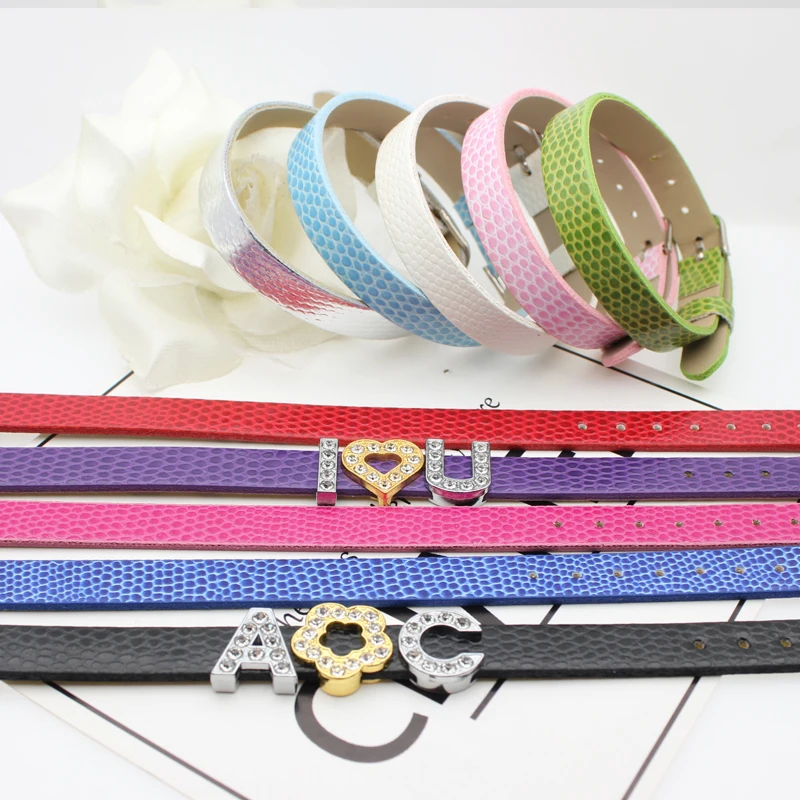 10pcs/lot 10MM Snake Skin PU Leather wristband bracelet 10x210mm fit for 10mm slide charms letters DIY Accessory