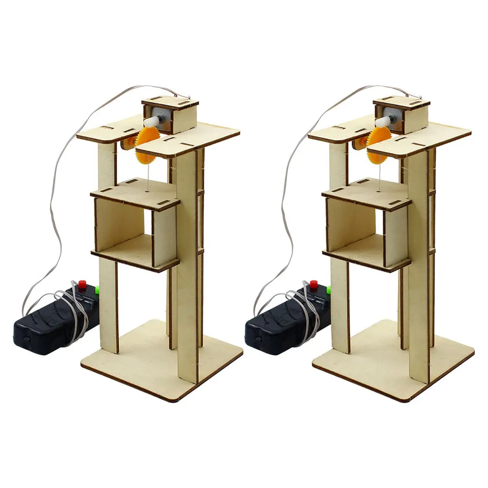 

2pcs Diy Wooden Elevators Kids Science Puzzle Building Set Children Educational Stem Assembly Kit For School Projects