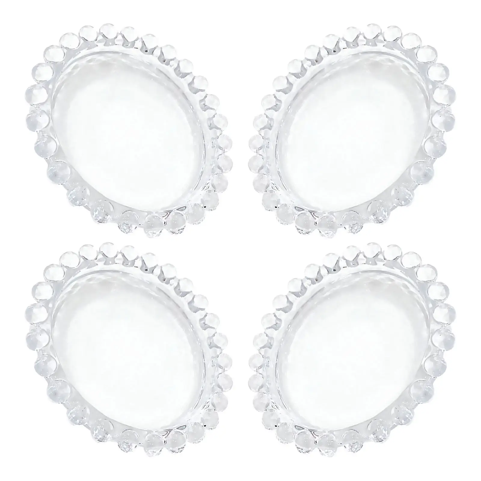4Pcs Pearl-Edge Glass Wax Plate Elegant Decorative Drip Tray Heat-Resistant Reusable Clear Wax Holder for Taper Candles