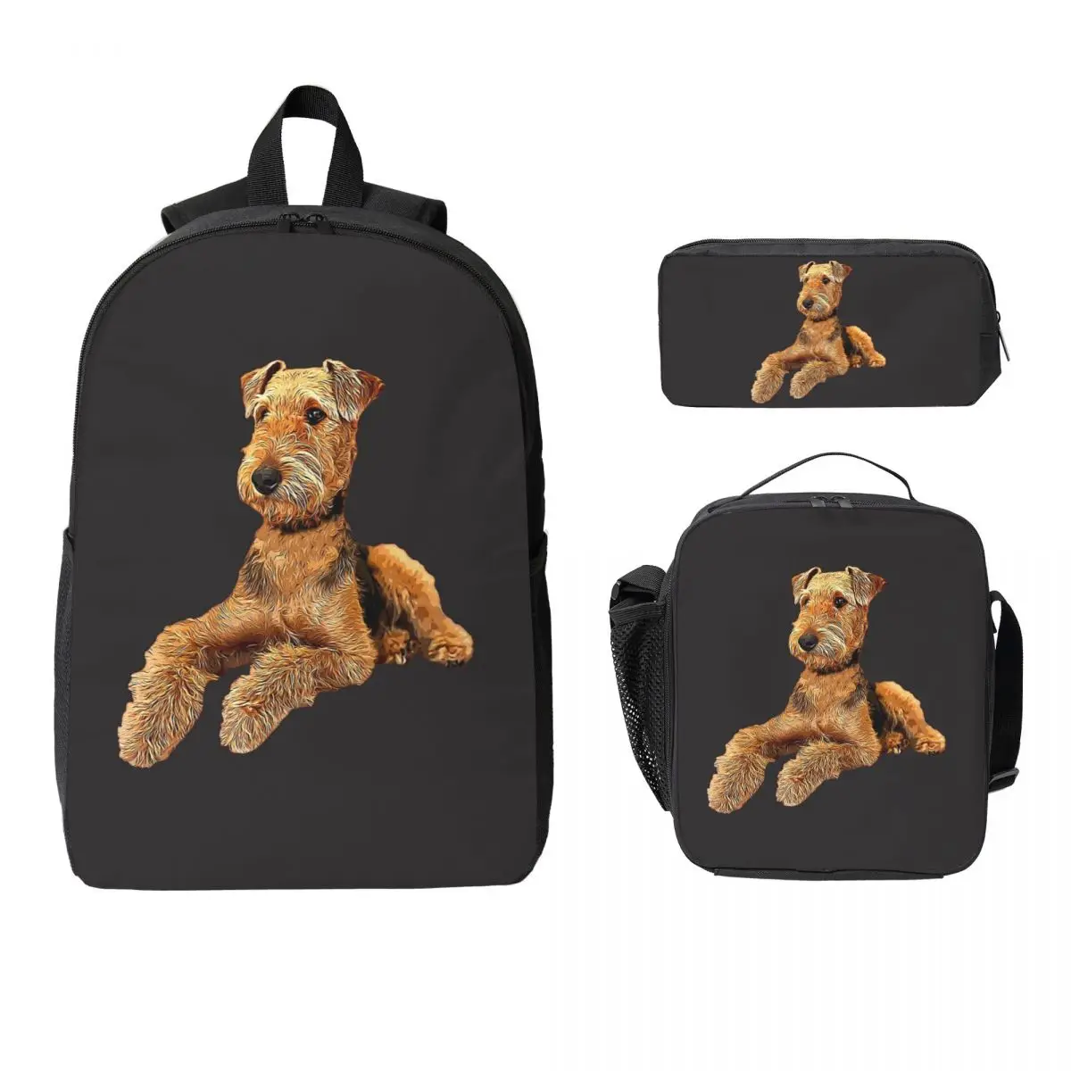 

Airedale Terrier Beautiful Dog Backpack Boys Girls BookBag School Bag Laptop Shoulder Bags 3ps Insulated Lunch Bag Pencil Case