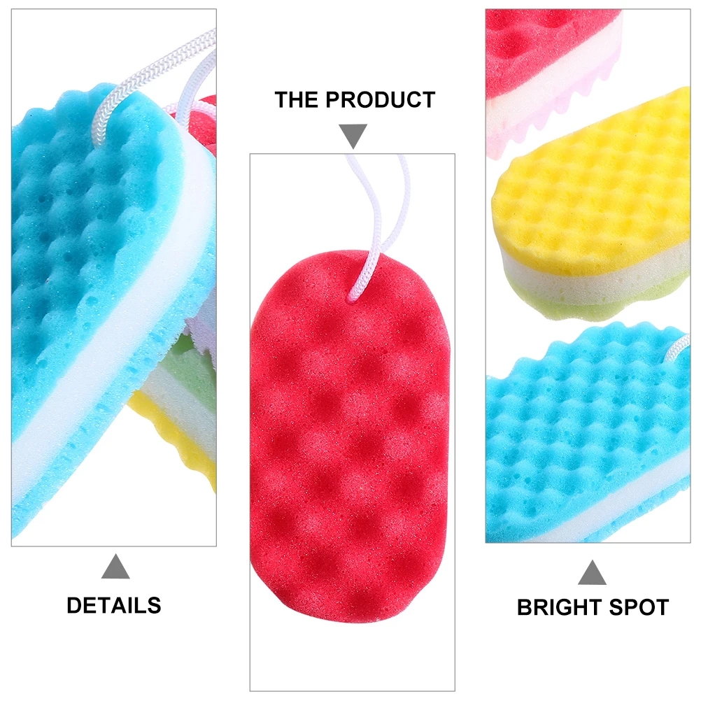 

6pcs Shower Sponge Bathing Body Scrubber Exfoliating Cleaning Lightweight Portable Travel Bath Pouf Hanging Rope For Adults Kids