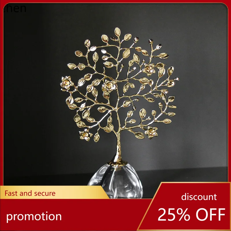 H1 Metal Money Tree Ornament for Living Room, TV Cabinet, Wine Cabinet, New Chinese Style Home Decor for Attracting Wealth