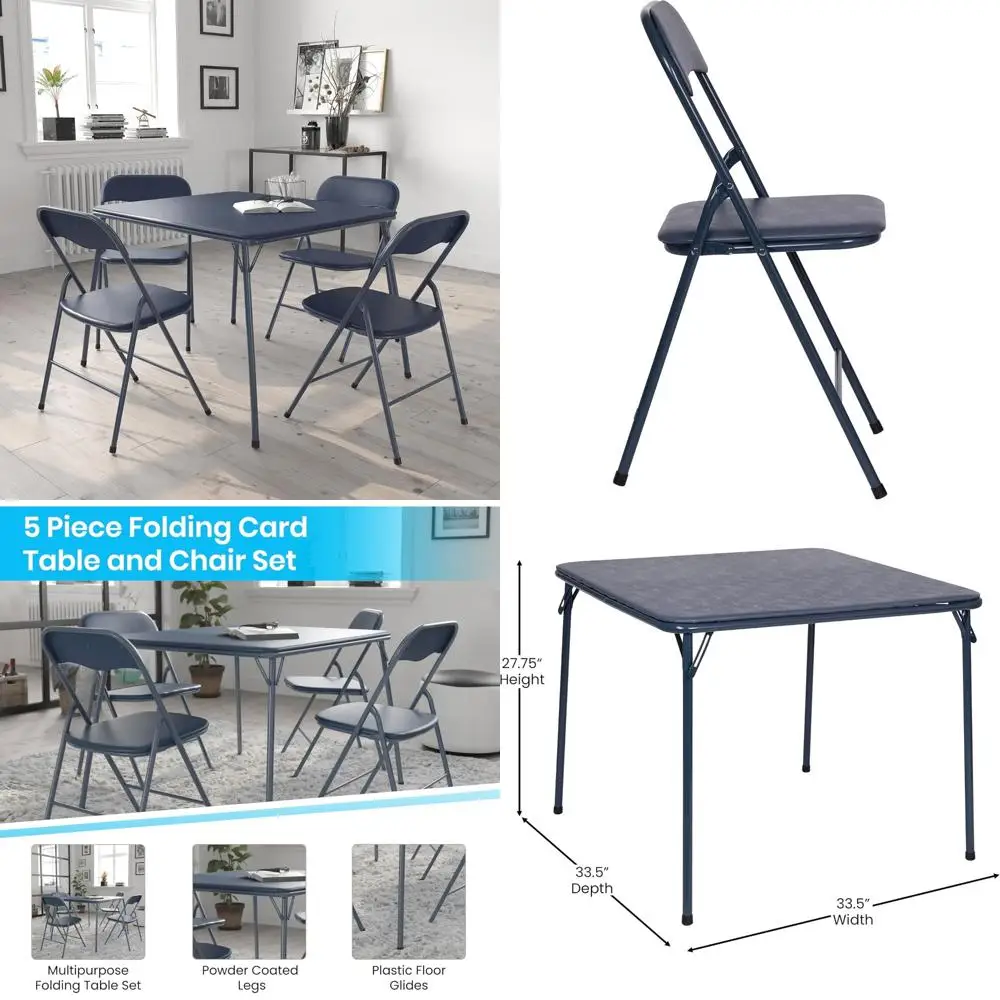 

Multipurpose Folding Card Table and Chairs Set for 4, Padded Square Table, Portable and Comfortable for Gaming and Dining