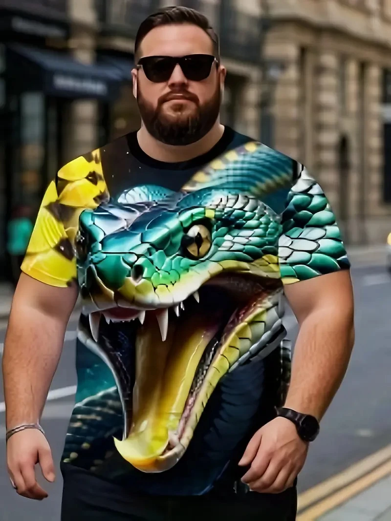 

Мужская футболка больших размеров с 3D змеиным принтом и короткими рукавами, свободная и повседневная, мягкая, удобная и дышащая, для спорта на открытом воздухе