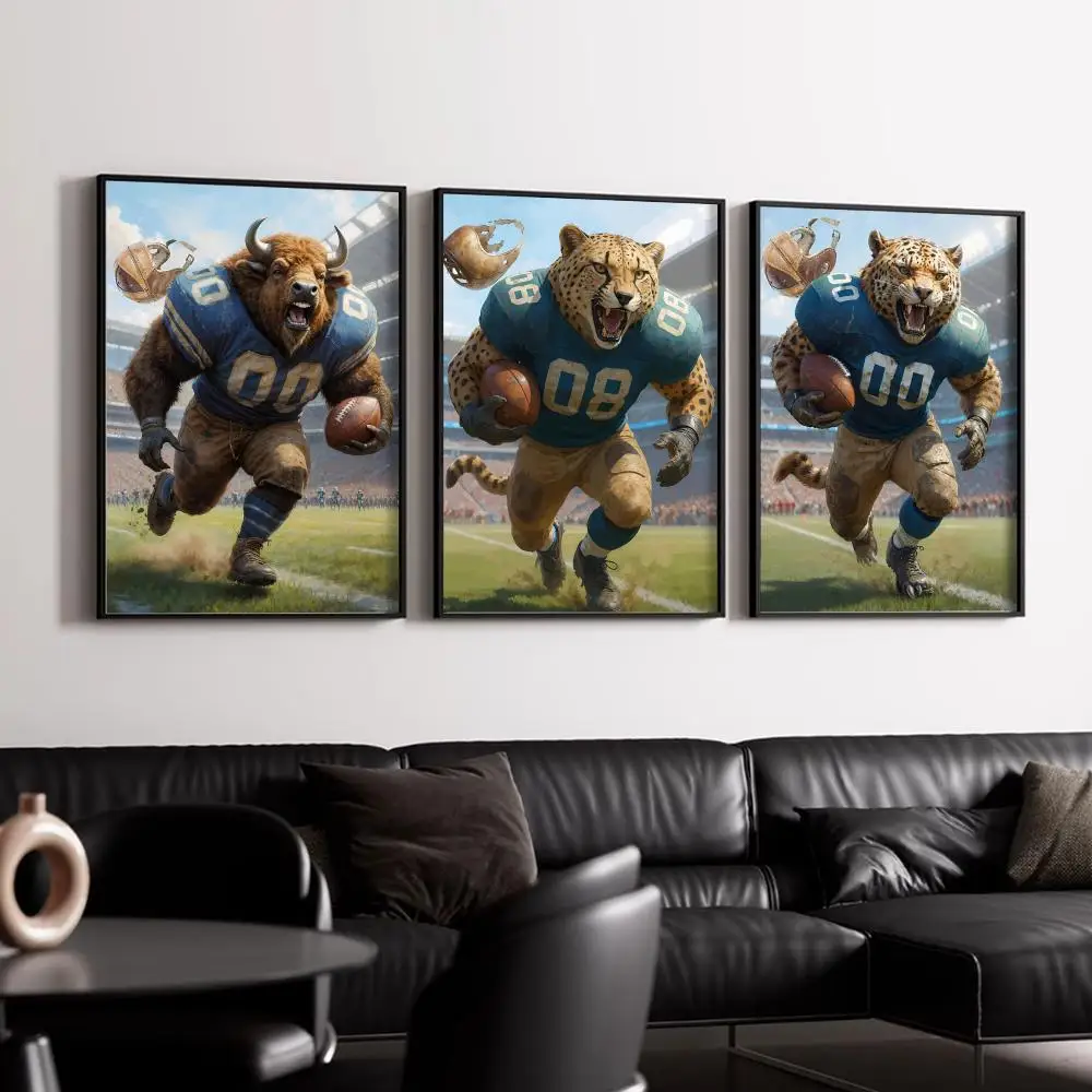 

Animal Football Player Running Poster HD Art Mural Waterproof Wall Decor Durable DIY Home Decoration for Living Room Bedroom