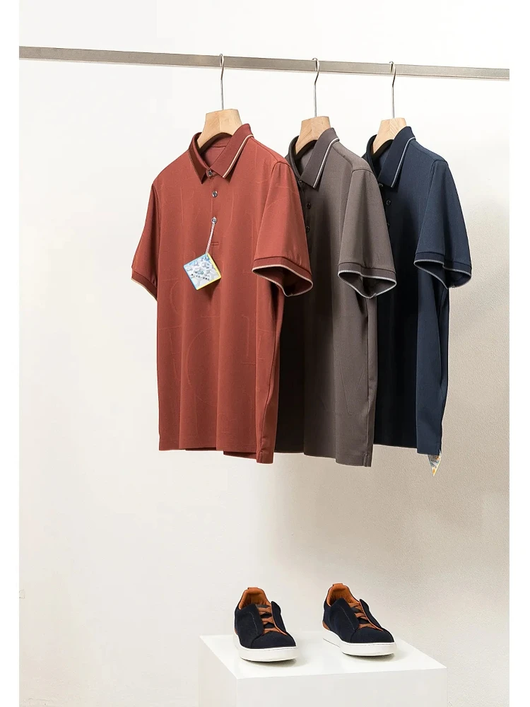 Breathable Lightweight Summer Silk  Shirt Men's Business Casual Short Sleeve T-Shirt Water Soluble Lycra Thin Fashion Urban