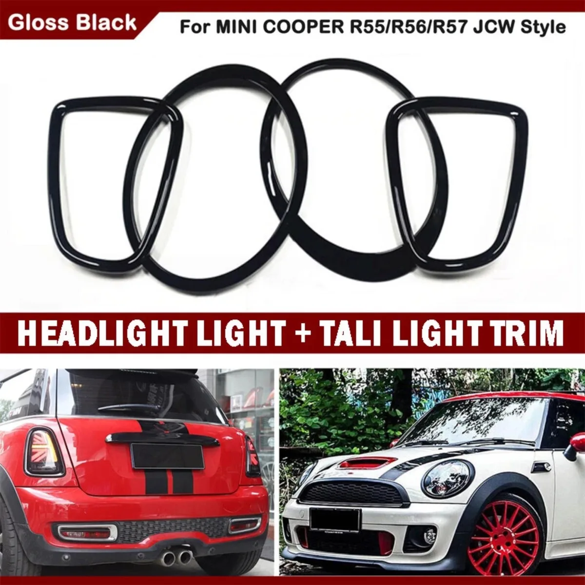 51137149906 Gloss Black Front Rear Car Headlight Eyelid Frame Kit Grille Taillight Frame Cover For Mini Cooper R55 R56 R57 07-15