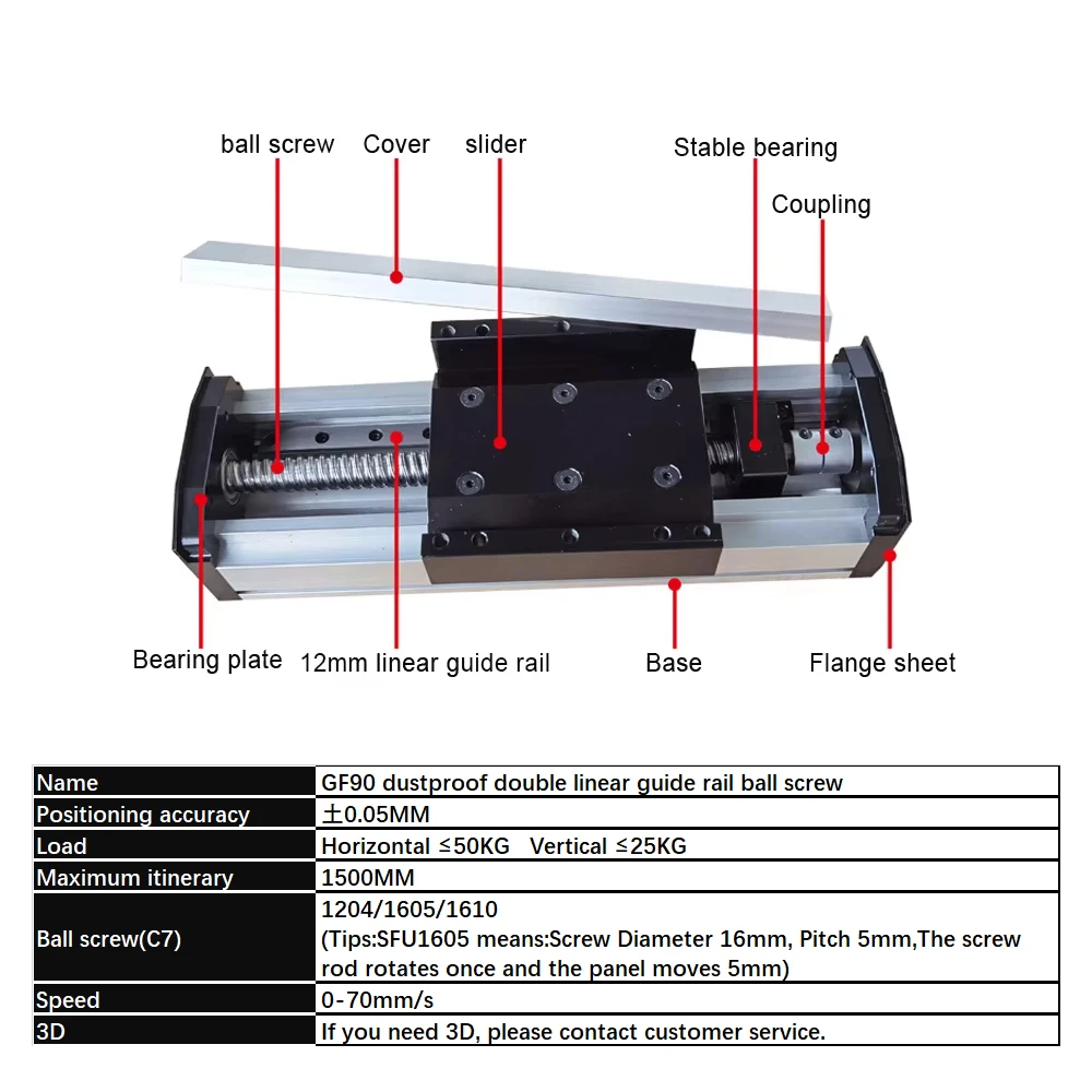 MHCNC GF90 Fully Enclosed Linear Stage Dust Cover 100-1000mm SFU1204/1605/1610 for CNC Robot 57 Stepper 60 Servo