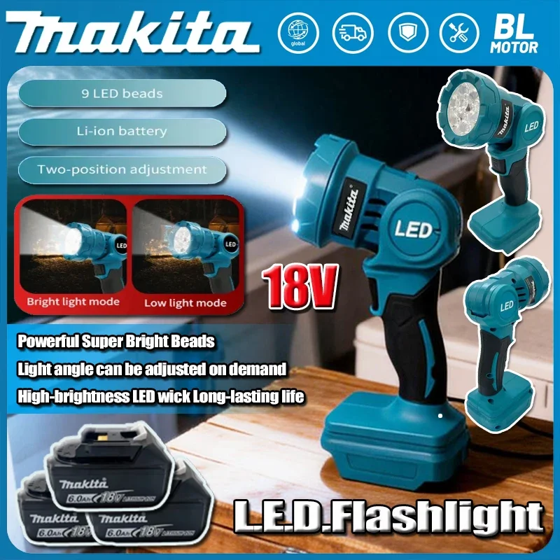 

Аккумуляторный светодиодный фонарь Makita, ручной прожектор для улицы, перезаряжаемый фонарь, рабочий светильник для стройплощадки, для аккумуляторов 18В