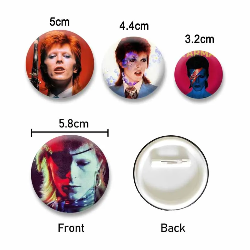 Classic Singer D-DavidS B-Bowie Lapel Pins Funny Round Snap-in Badge on Backpack Hat Accessories Jewelry Brooch Gifts for Friend