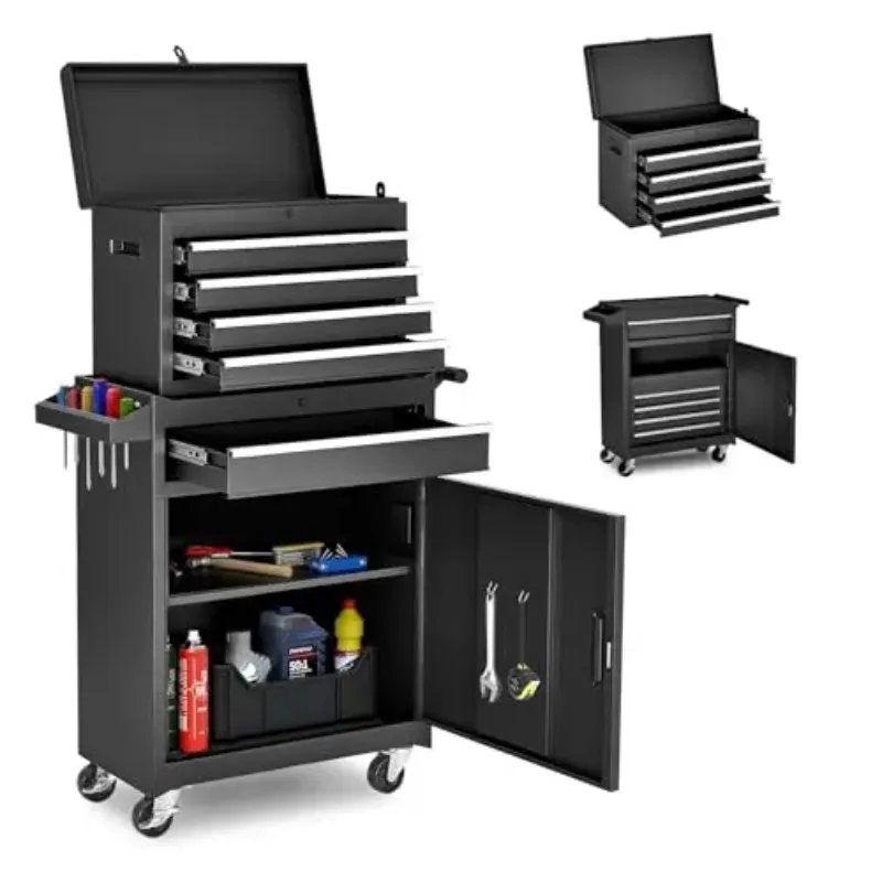 5-Drawer Rolling Tool Chest Black |  Storage Cabinet with Enhanced Packaging, Detachable Top  Box, view 4