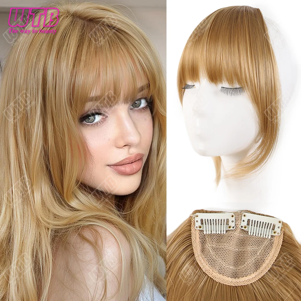 Natural Straight Blunt Bangs Synthetic Natural Brown Black False Fringe Clip In Front Hair With Fringe with Temples Daily Wear