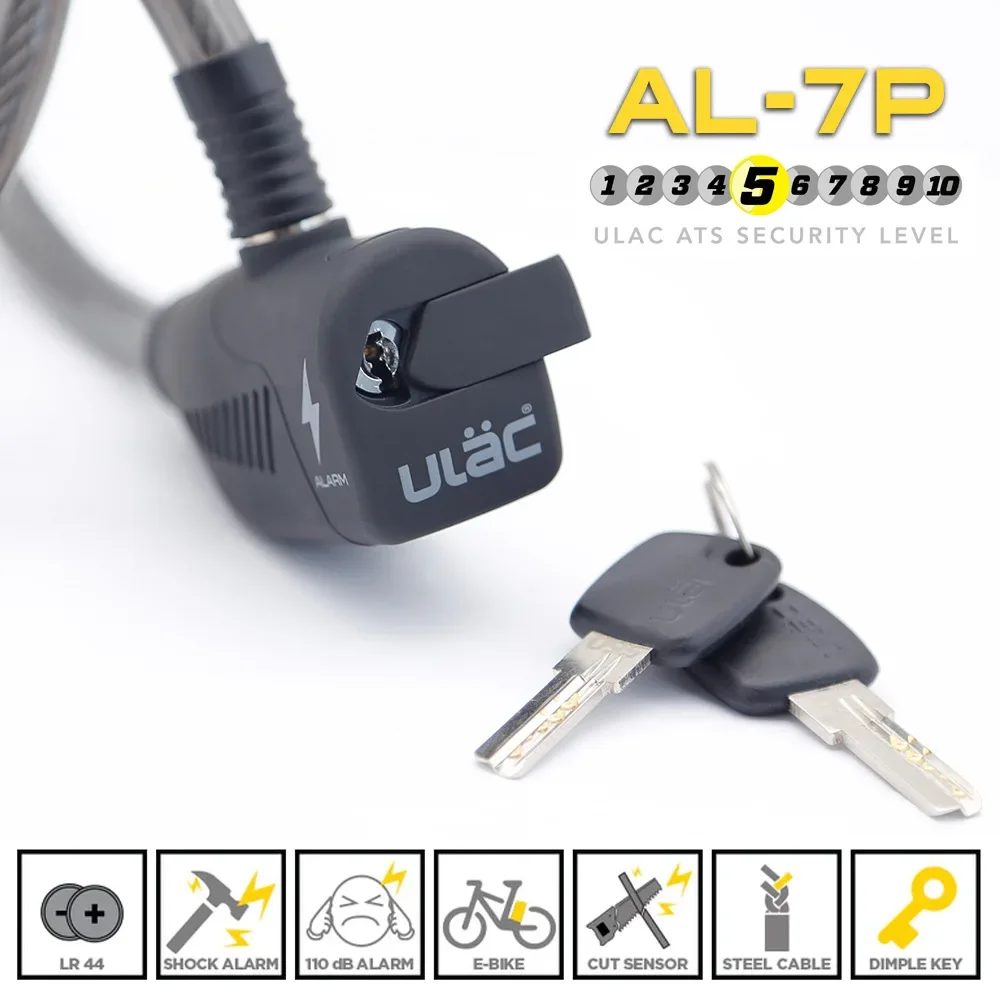 alarm AL-7P ULAC alarm lock for bicycle and motorcycle alarm lock bar lock steel cable