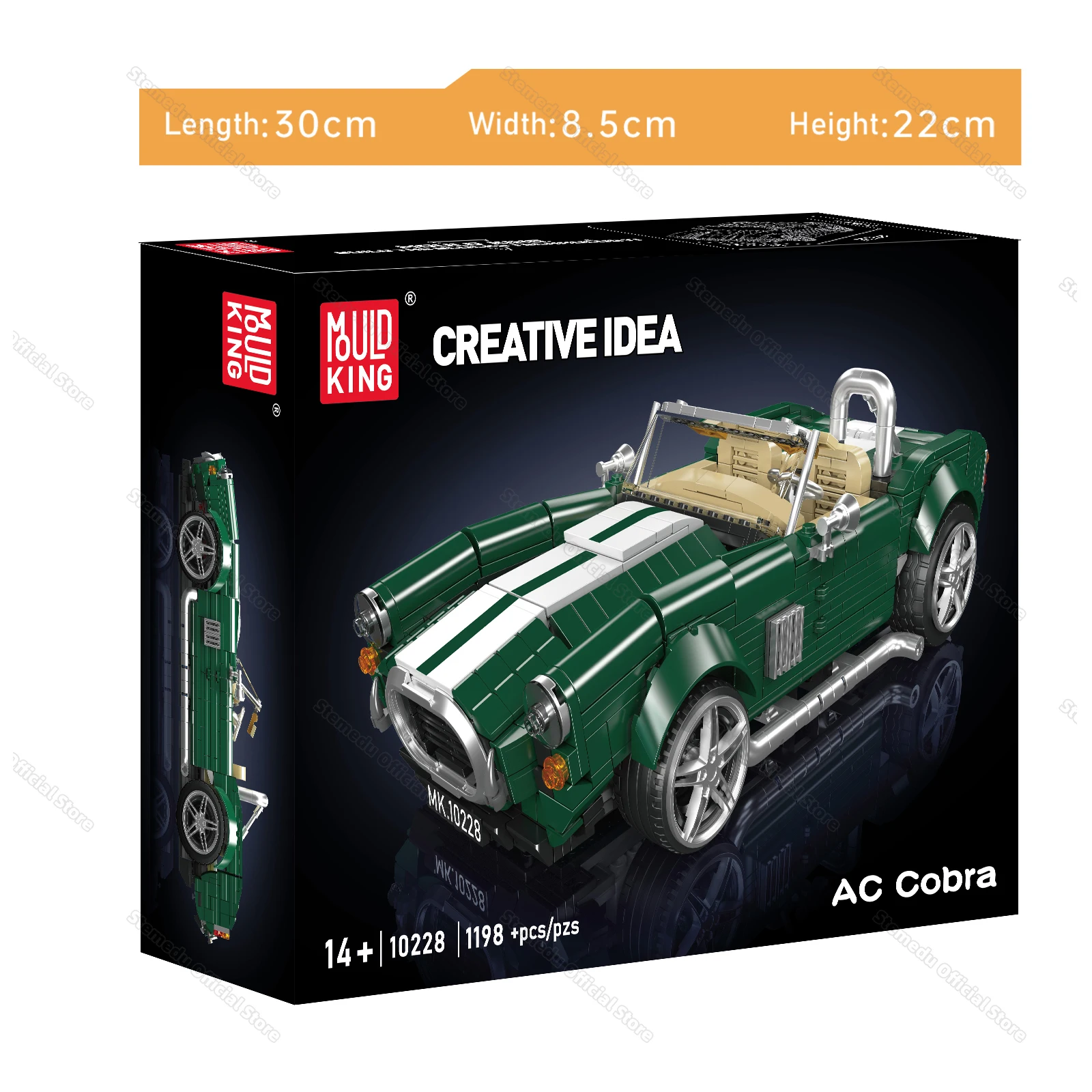 Mould King 10228 MOC AC Cobra Building Blocks Classic Convertible Sports Car Retro Vintage Car Model Desktop Ornament Kids Toys