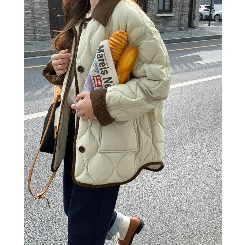 

Vintage Patchwork Parka Stylish Coat Contrasting Colors Quilted Design Korean Style Aesthetic Casual Winter Jacket Women