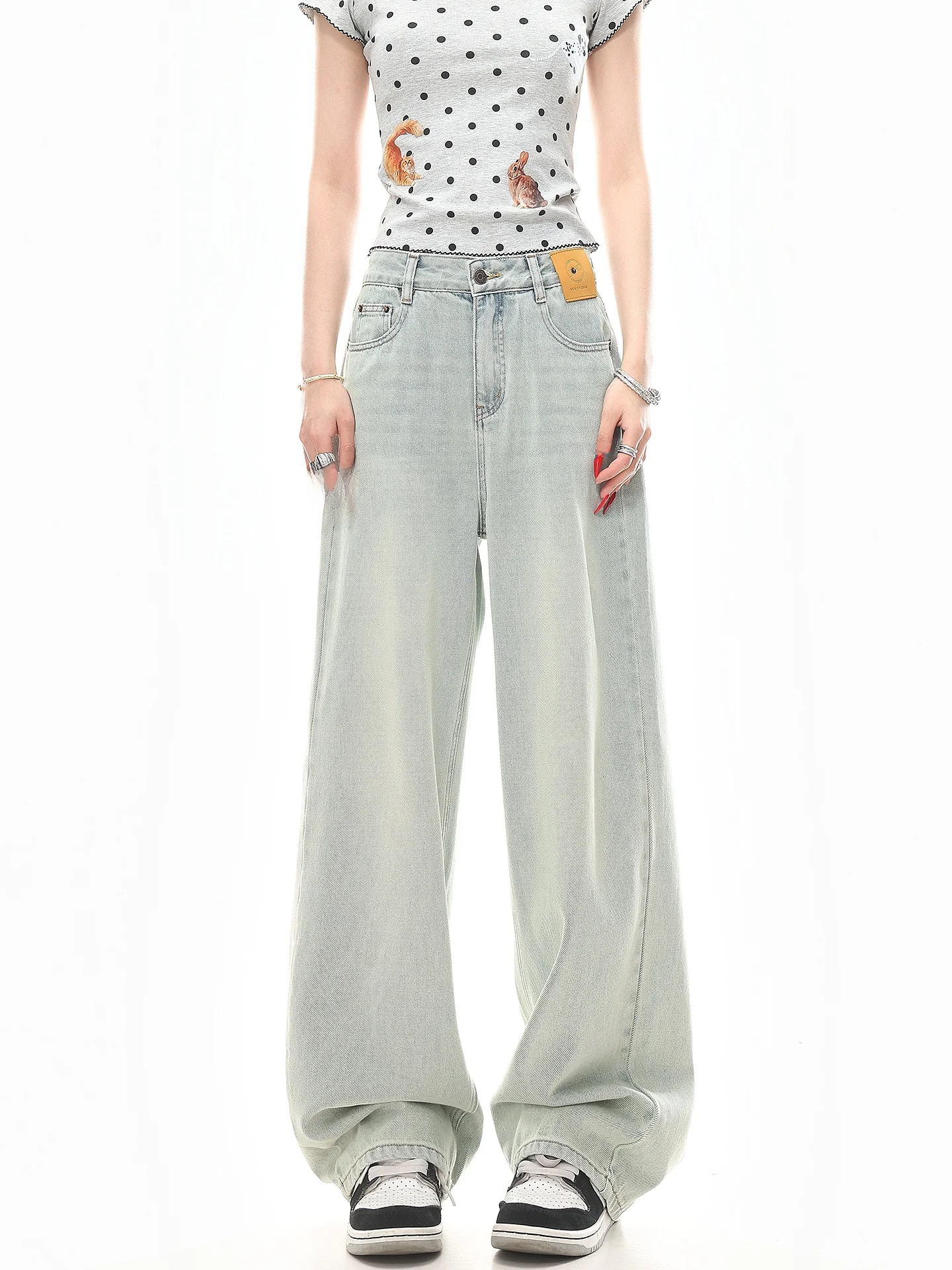 

Женские джинсы свободного прямого кроя с высокой талией, широкими штанинами, светлой окраской, в стиле ретро, для повседневной носки, свободного кроя